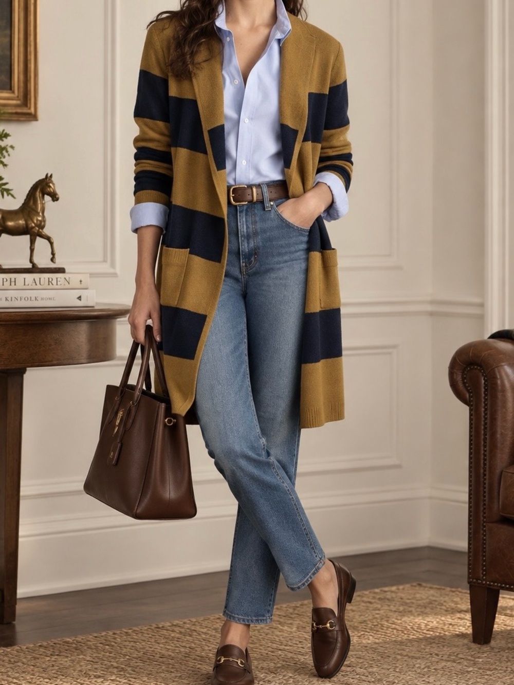J.Crew Juliette Collarless Rugby Stripped Sweater Cardigan  Size L